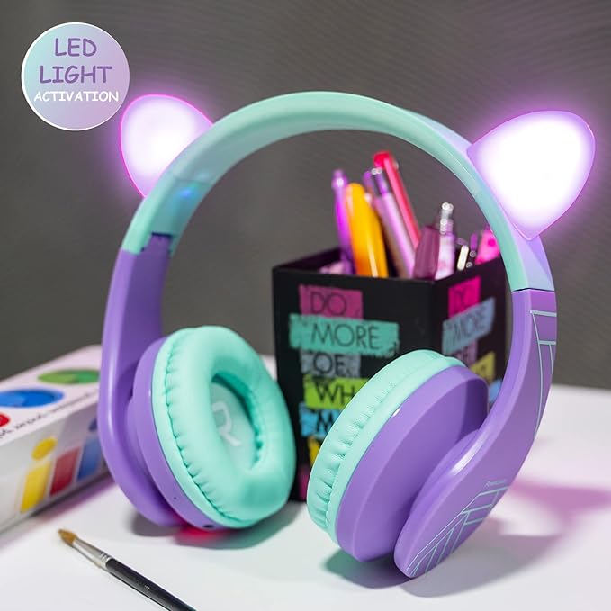 PowerLocus Bluetooth Headphones for Kids, Wireless Foldable Headphones Over Ear, Headphone with Microphone, 85DB Volume Limit, Wireless and Wired Headset with Micro SD, FM for Cellphones, Tablets, PC