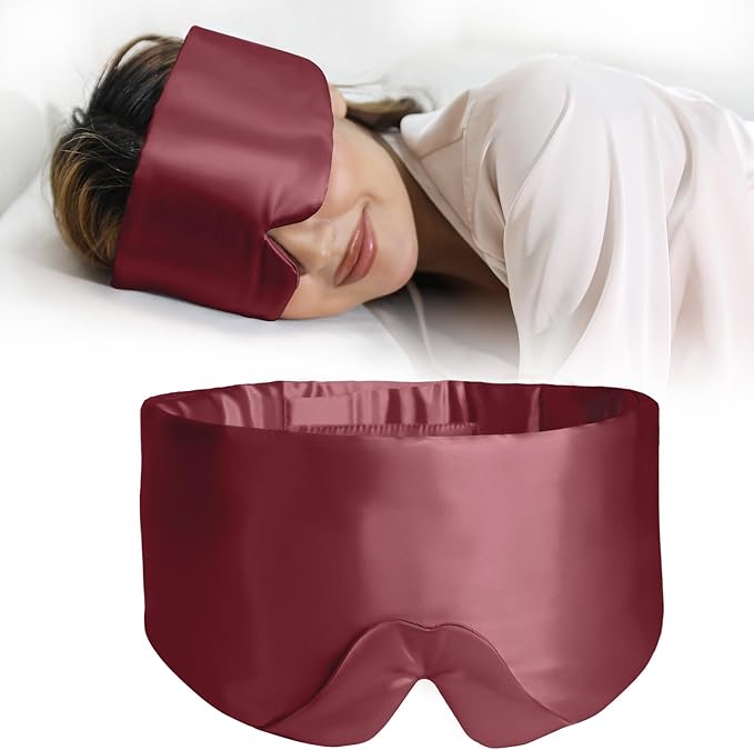 ZIMASILK 100% 22 Momme Mulberry Silk Sleep Mask - Full Silk Filled, Ultra-Soft & Breathable, Face-Hugging Blackout Eye Cover for Sleeping (Burgundy)