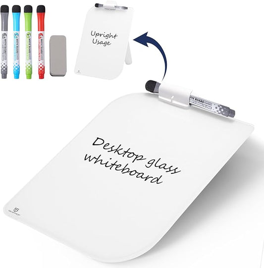 TSJ OFFICE Small Desktop Whiteboard - 12 X 8 Inches Glass Dry Erase Board with Stand, Desk Board Buddy for Home, Office, School Supply
