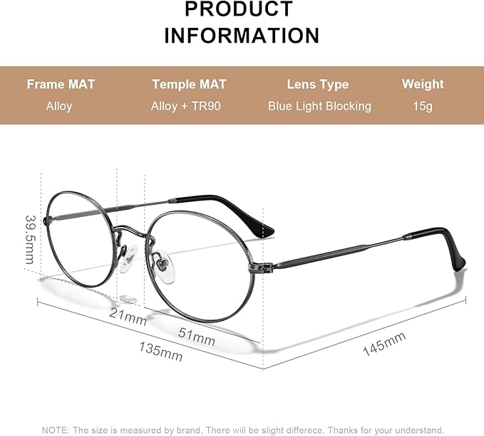 RB. Pilot Oval Reading Glasses for Women Men Blue Light Blocking Computer Thin Metal Full Rim Frame Readers