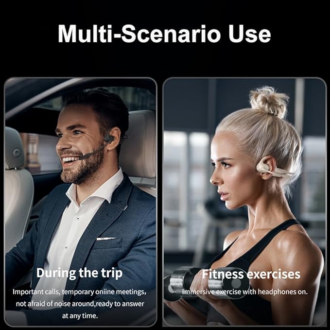 AYI Open Ear Air Conduction Bluetooth Headphone Dual Mic Rotatable Boom Mic Active Noise Cancellation IPX5 Waterproof Bluetooth 5.4 Pain-Free Design for Sports Work Outdoor Activities-DG Black