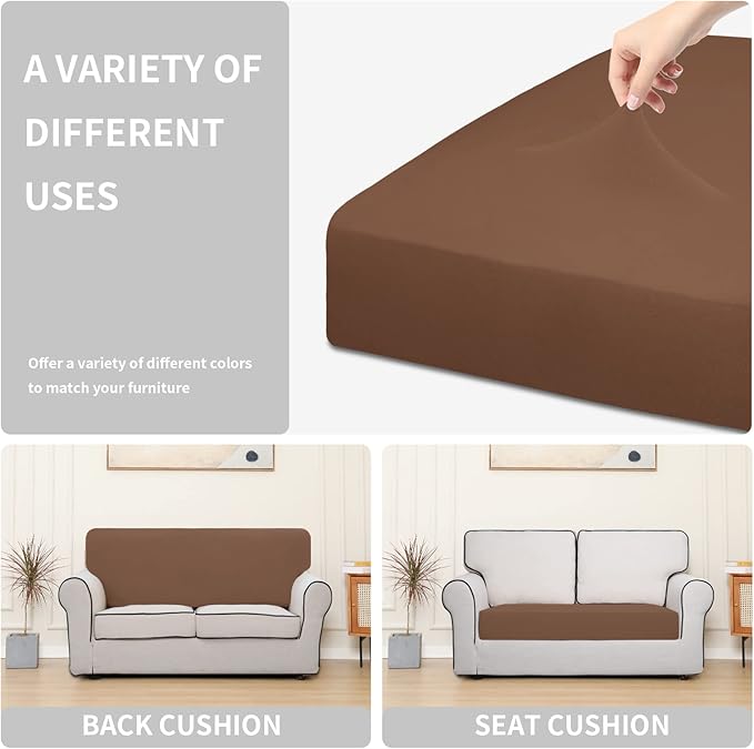 Easy-Going 100% Waterproof Loveseat Sofa Seat Cushion Slipcovers Couch Cushion Cover Stretch Furniture Protector for Kids, Pets (Loveseat Cushion, Brown)