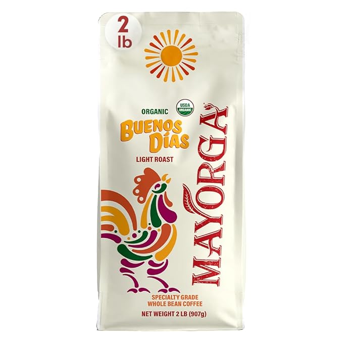 Mayorga Organic Coffee 2lb Buenos Dias - Light Roast Whole Bean Coffee Specialty Grade, 100% Arabica, Slow Roasted, Citrusy and Sweet Flavor with Low Acidity - USDA Organic, Non-GMO, Kosher