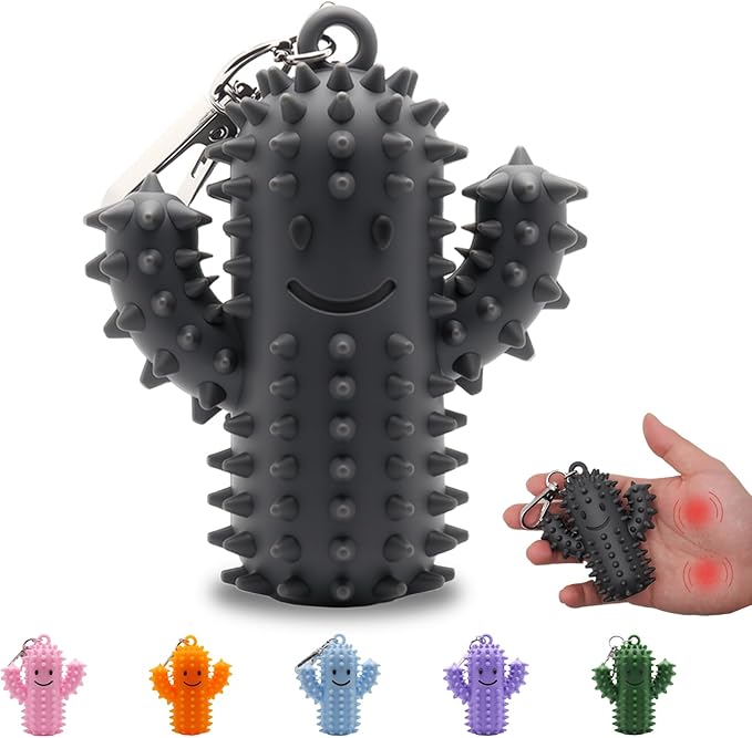 Little Ouchies Pain Fidget，Silicone Cactus Stim Tools for Adults, Sensory Pain Stim Fidget Toy , Spiky Grippy Stim Keychain, Anxiety Relief Items Fidget, Fun Gift for Friends and Family (Darkgrey)