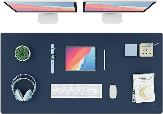 K KNODEL Large Office Leather Desk Mat, Mouse and Keyboard Pad, Computer and Laptop Mat, Desktop Protector and Cover, Writing Pad and Blotter (47.2"x23.6", Dark Blue)