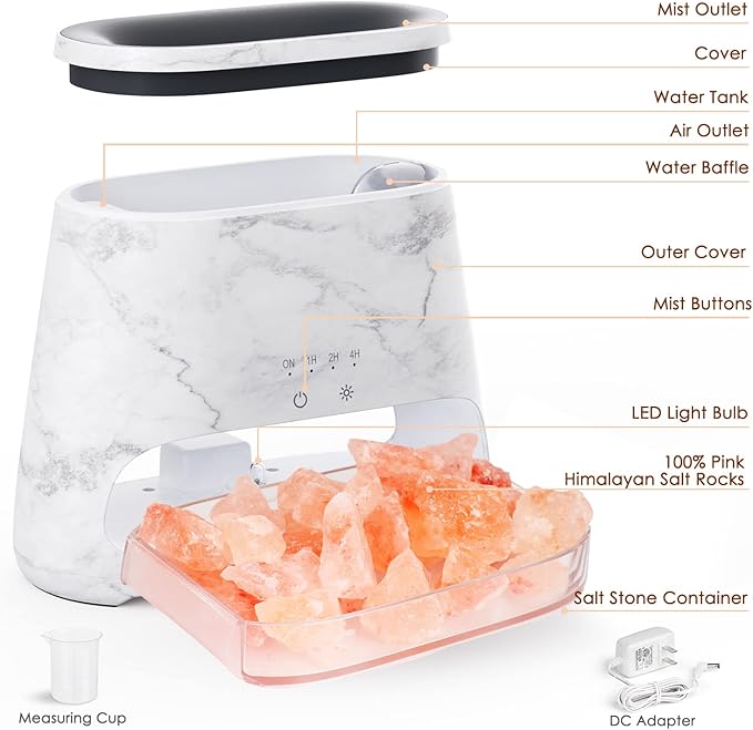 SALKING 2-in-1 Ultrasonic Essential Oil Diffuser & Himalayan Salt Lamp, Aromatherapy Diffuser Cool Mist Humidifier with 3 Brightness, Salt Therapy Lamp, 100% Pure Himalayan Salt Rock, 150ml (Marble)