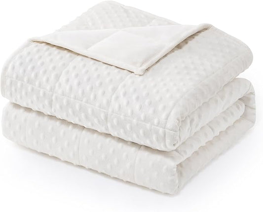 Wemore Minky Dot Weighted Blanket for Adults Queen Size 15 lbs, Soft Heavy Blanket for Stress Relief and Sleep Promotion, Breathable Blanket for All-Season with Glass Beads, White 60 x 80 inches