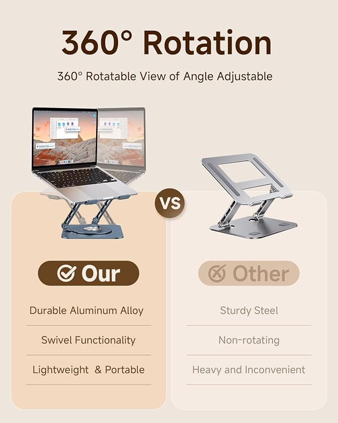 Laptop Stand for Desk, Ergonomic Laptop Riser with 360° Rotating Base, Foldable Notebook Computer Holder Stand Compatible with MacBook Air Pro, Dell XPS, More 10-15" Laptops, Navy