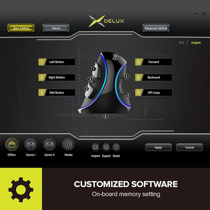 DeLUX Wired Ergonomic Mouse with 7200DPI, Vertical Mouse Large with 6 Programmble Buttons, Blue LED Light, On-Board Software and Removable Palm Rest for PC Computer Laptop(M618PU-Black)