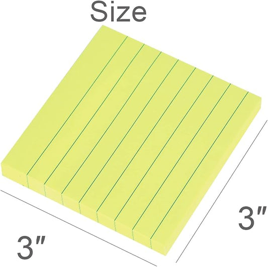 Vanpad Lined Sticky Notes 3x3 Inches, Lemon Yellow Ruled Self-Stick Pads, Easy to Post for Home, Office, Notebook, 8 Pads/Pack