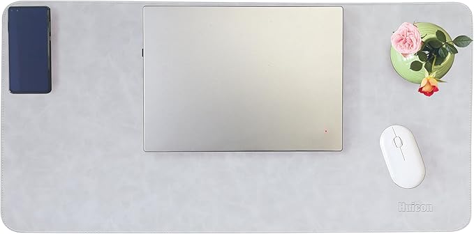 Large Faux Leather Desk Mat 31.5"x15.7" - Non-Slip Waterproof Mouse Pad with Heat-Resistant Surface for Office, Gaming & Home Use (Light Grey)