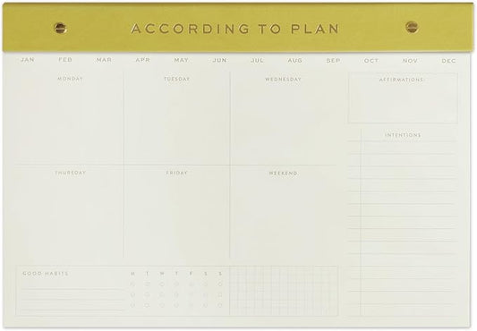 DesignWorks Ink Weekly Agenda Postbound Notepad with Space for Affirmations and Intentions, 9.75" x 14", Matcha
