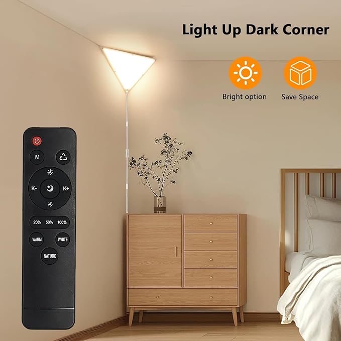 Upgraded Corner Light with Remote, Stepless Dimmable LED Corner Lights for Living Room, 3000K/4000K/6000K Plug in Ceiling Lights with Switch, Overhead Light for Bedroom, Living Room,24W