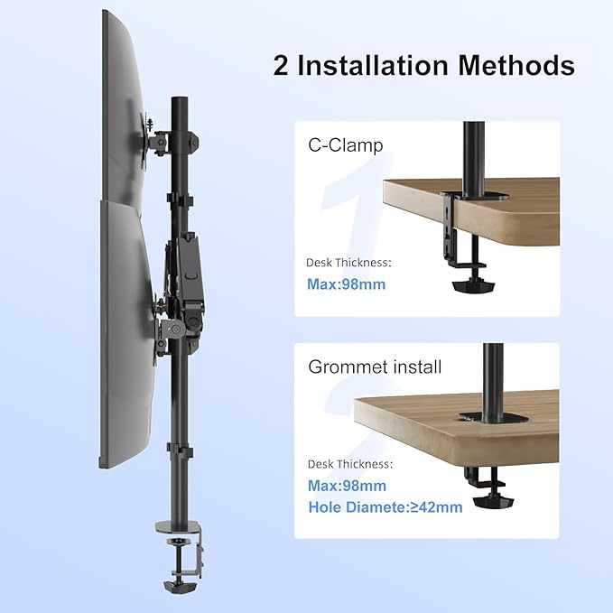 Pholiten Quad 4 Monitor Arm Desk Mount for Max 32 inch Screens, Gas Spring Adjustment Monitor Stand with VESA 75x75mm, 100x100 mm, Clamp & Grommet Install Black MD18864