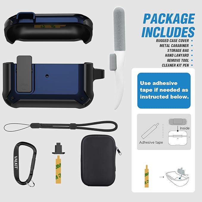 Valkit Armor Series Full-Body Shockproof Protective Case Cover for AirPods Pro 2nd/1st Generation Charging Case with Carabiner Keychain, LED Indicator, and Accessory Pouch
