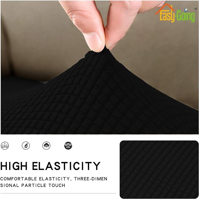 Easy-Going Stretch Loveseat Cushion Cover Sofa Cushion Furniture Protector Sofa Seat Sofa Slipcover Sofa Cover Soft Flexibility with Elastic Bottom(Loveseat Cushion, Black)