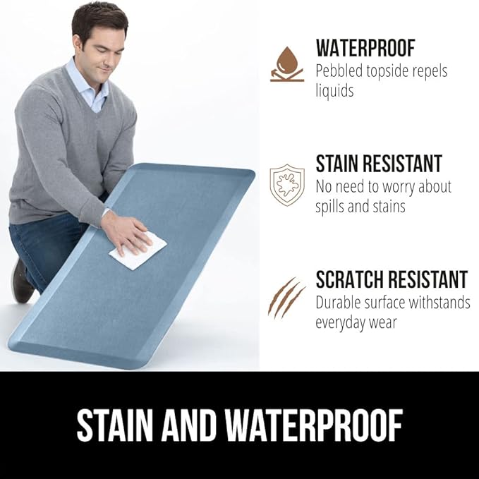GORILLA GRIP Comfortable Cushioned Kitchen Mats for Floor, Waterproof and Stain Resistant Soft Top, 3/4 Inch Thick Ergonomic Standing Desk Anti Fatigue Mat, Foam Supports Ankles, Feet, 20x32, Sky Blue