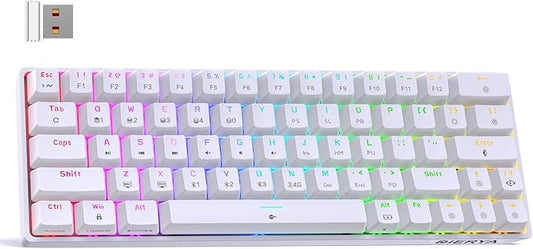 DIERYA DK63 60% Wireless Mechanical Gaming Keyboard | Bluetooth/2.4G/Wired | RGB Backlit | Anti-Ghosting Compact 63-Keys Mini Keyboard | with Blue Switch | for Windows Laptop PC Gamer Typist-White