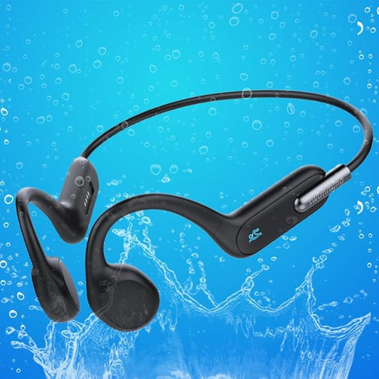 AYI Professional Swim Headphones True Bone Conduction Open Ear Headset Underwater MP3 Player Built-in 32G Memory IP68 Waterproof Bluetooth Earphone for Driving Bicycling Running Skiing-X6 Black