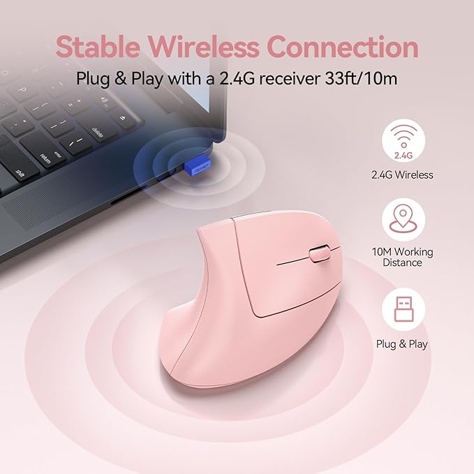 TECKNET Ergonomic Mouse Wireless, Rechargeable Mouse Wireless Silent for Carpal Tunnel Right Hand, 2.4GHz USB Vertical Mouse Wireless for Laptop, 5 Adjustable 4800 DPI, Computer, MacBook, Desktop