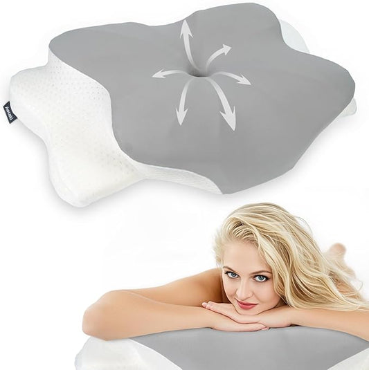 Memory Foam Pillows Cooling Cervical Pillow for Neck and Shoulder Pain Relief Ergonomic Contour Bed Pillow for Side Sleep Stomach Sleeping and Back Sleeper (Light Grey, Queen-23.2''Lx15.1''Wx4.7''H)