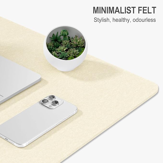 Auhoahsil Felt Desk Mat, Minimalist Large Mouse Pad XXL 35.5 x 15.7 in, Desk Matt for Desktop, Keyboard, Laptop, Computer, Office, Work from Home, Gaming, Beige