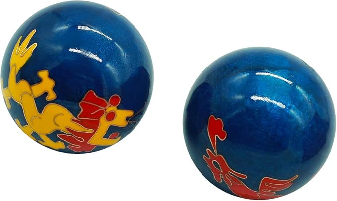 BRABUD 1.5'' Cloisonne Health Hand Balls Carved Dragon and Phoenix Pattern Exercise Stress Balls Craft Collection BS148 (S, blue)