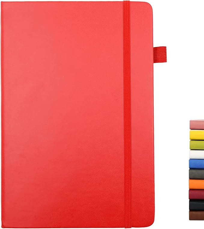 Deziliao Lined Journal Notebooks with Pen Loop, Hardcover Notebook Journal for Work, 100Gsm Premium Thick Paper with Inner Pocket, Medium 5.7''''x8.4'''', ?bright Red, Ruled, 1 Pack