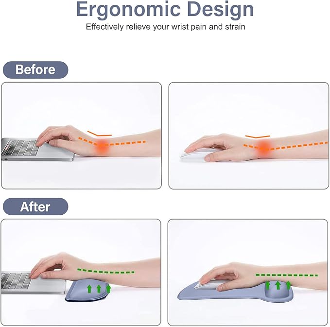 MOSISO Wrist Rest Support for Mouse Pad & Keyboard Set, Ergonomic Mousepad Non-Slip Base Home/Office Pain Relief & Easy Typing Cushion with Neoprene Cloth & Raised Memory Foam, Lavender Gray