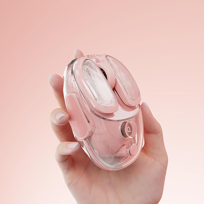 EWEADN Q9 Wireless Clear Mouse Dual Mode Bluetooth & 2.4G USB Computer Mouse with RGB Lighting, Silent Clicks, Multi-Device Compatibility for Laptop, PC, MacBook, iPad Cute Mouse-Pink