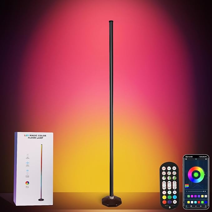 RGB Corner Floor Lamp - Smart RGB LED Corner Lamp with APP Remote 16 Million RGBW Color Changing Light 300+ Scene, Music Sync Lights & Timer Floor Lamps for Living Room Bedroom Game Room