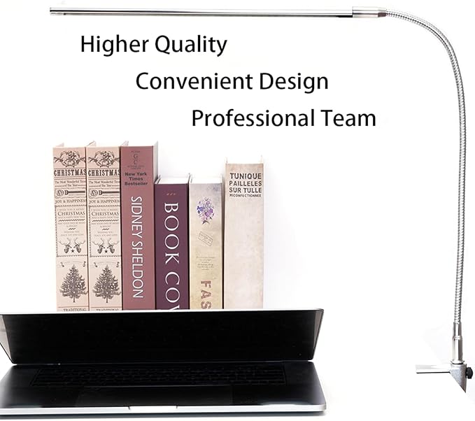 Nail Desk Lamp with Clamp, New Upgrade 8-10W Dimmable LED 360° Flexible Gooseneck Nail Tech Table Desk Light for Manicure Reading Eyebrow Tattoo