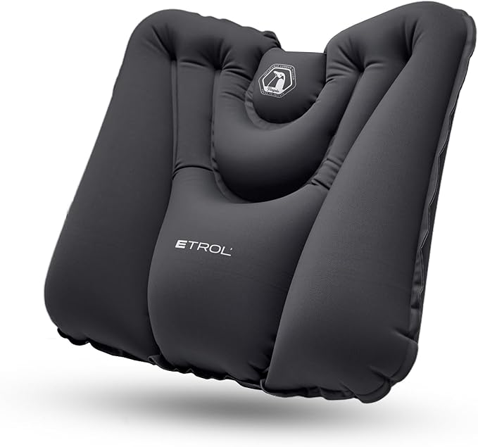 Press-to-Inflate Lumbar Support Pillow for Airplane, Car, Office Chair & Travel, Ergonomic Inflatable Back Cushion for Lower Back Pain Relief, Improve Posture & Portable Comfort, Easy to Carry - Grey