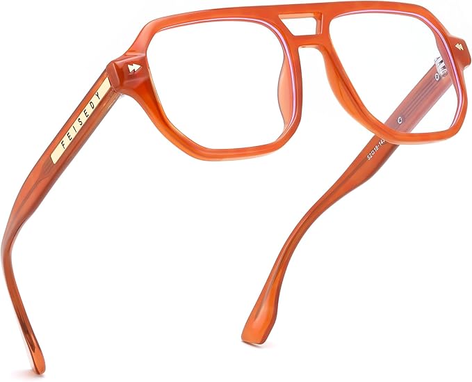FEISEDY Aviator Blue Light Glasses for Men Women, Retro 70s Style Design Anti Glare Digital Eyestrain & Daily Wear B0284