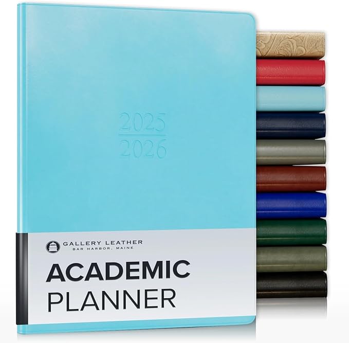Gallery Leather Academic Planner 2025-2026, Teacher and Student Weekly Monthly Planner, Elegantly Bound Calendar with Gold-Gilded Page Edges, 18 Months - Acadia Pool - 9x7"