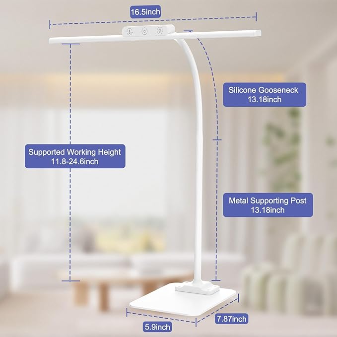 KableRika LED Desk Lamp with Base: Bright Desk Lights for Home Office - Eye Care Reading Table Lamps - Dimmable Desktop Lighting for Computer Monitor Study Drafting White