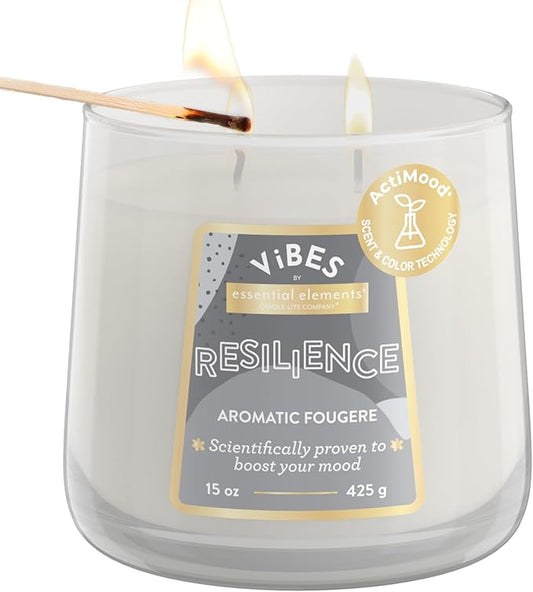 Candle-Lite Vibes Aromatic Fougere Mood-Enhancing Scented Candles, 15 oz Jar, Aromatherapy, Proudly Poured in The USA, 2-Wick, 86 Hours Burn Time, Perfect Relaxation Gift