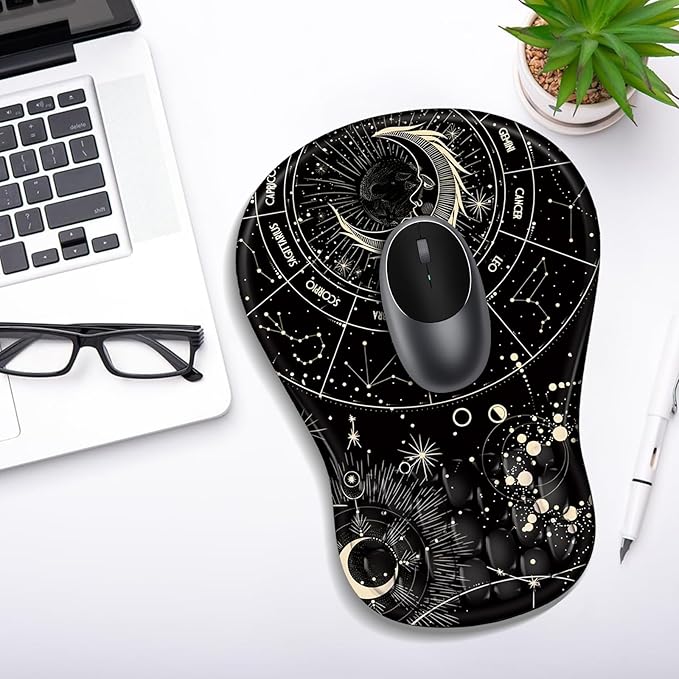 Ergonomic Mouse Pad with Wrist Rest Support, Mousepad with Comfortable Memory Foam Wrist Rest and Non-Slip PU Base for Pain Relief, Computer, Laptop, Office, Home (Constellation)