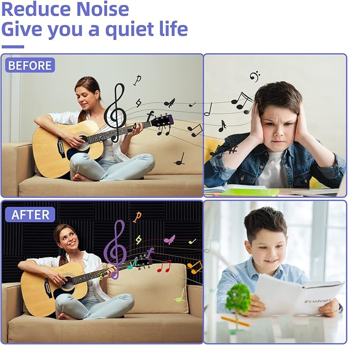 12 Pack Sound Proof Foam Panels Studio Acoustic Foam Panels,1" X 12" X 12"Soundproof Wall Panels With Self-Adhesive,Fire-Proofed Soundproofing Wedges,Acoustic Treatment Foam for Home-Black