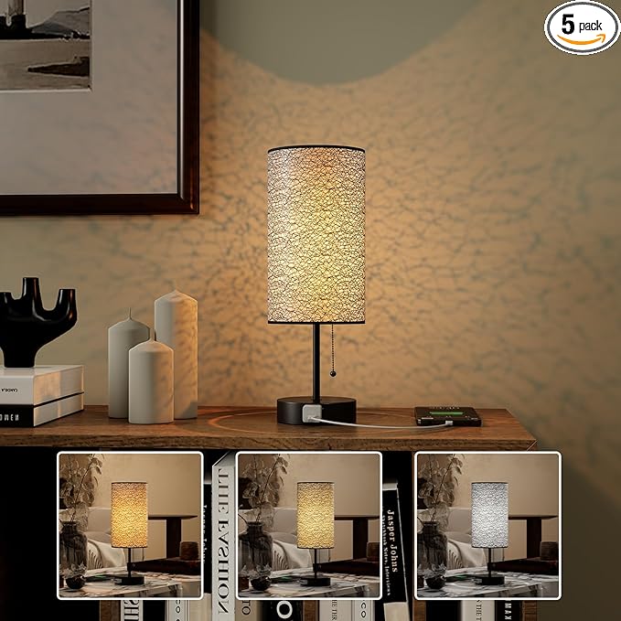 Table Lamp for Bedroom,Nightstand Lamp for Bedside with AC Outlets,Adjustable 3color LED Light Desk Lamp for Home Decor,Included Bulb and Lamp Shade(Black-OnlyAC, 1PCS)