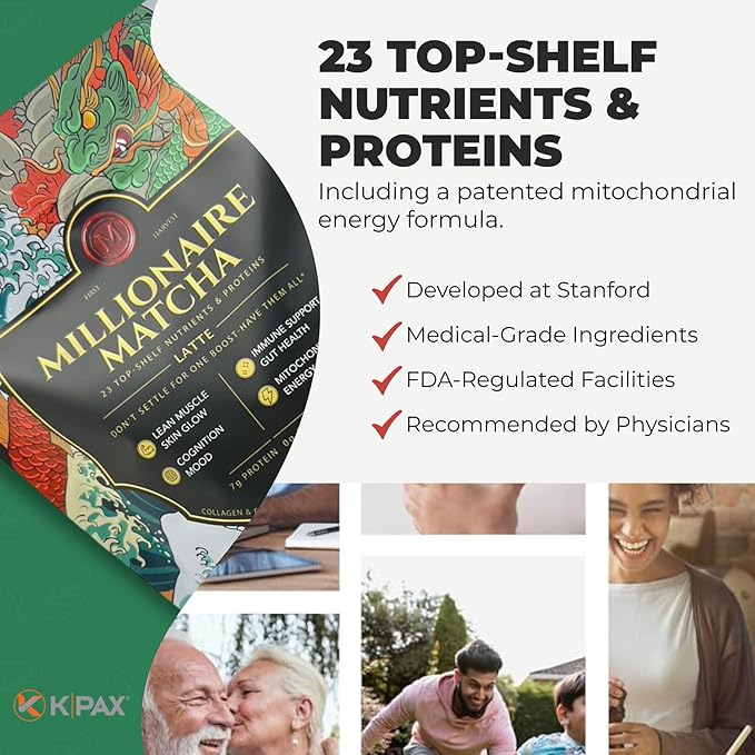 Millionaire Matcha – Latte Powder for Focus & Mitochondrial Energy – Ceremonial Grade | Keto | Dairy-Free – 30 Servings