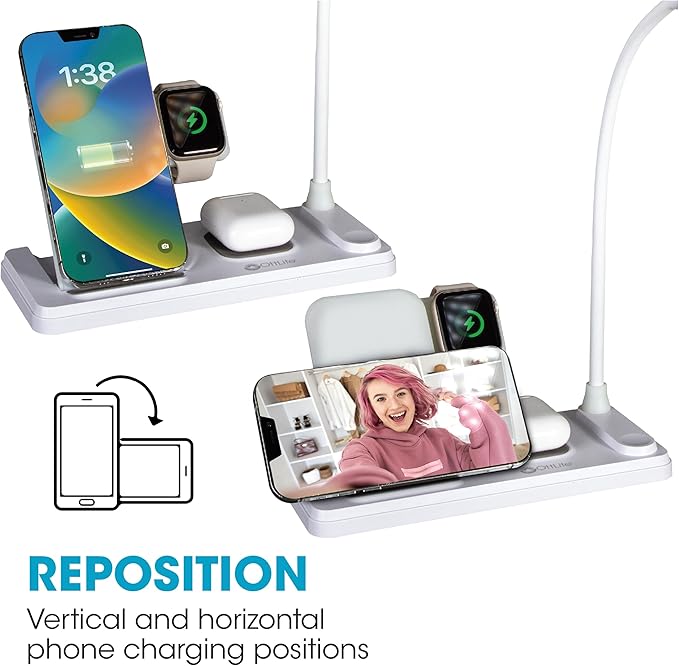 Ottlite LED Desk Lamp with Multi-Device Charging Station, White
