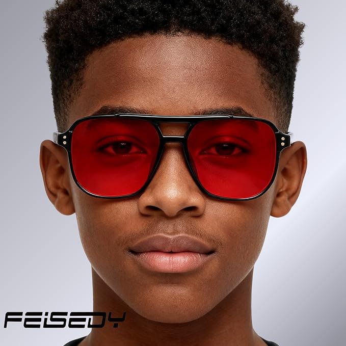 FEISEDY Sleep Blue Light Glasses for Woman Men 99.9% Computer Gaming Red Lens Eyeglasses Reduce Eyestrain G2835