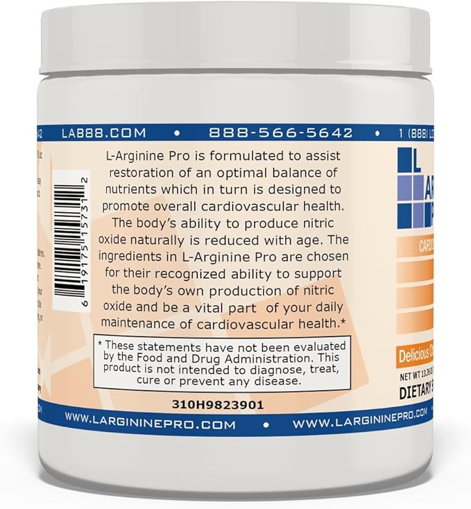L-ARGININE PRO | 5,500mg L-Arginine Plus L-Citrulline 1,100mg Orange Powder Drink Mix Supplement for Increased Nitric Oxide Production