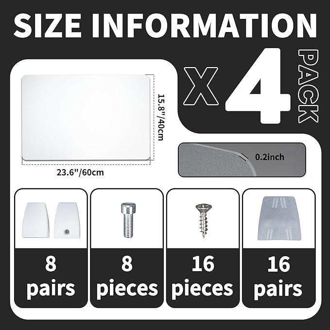 4 Pcs Desk Divider Privacy Panel 23.6 x 15.8 Inch Counter Desk Acrylic Panel Holder Free Standing Privacy Shield Work Station Desk Divider Partition for Offices Schools Call Centers (Frosting)