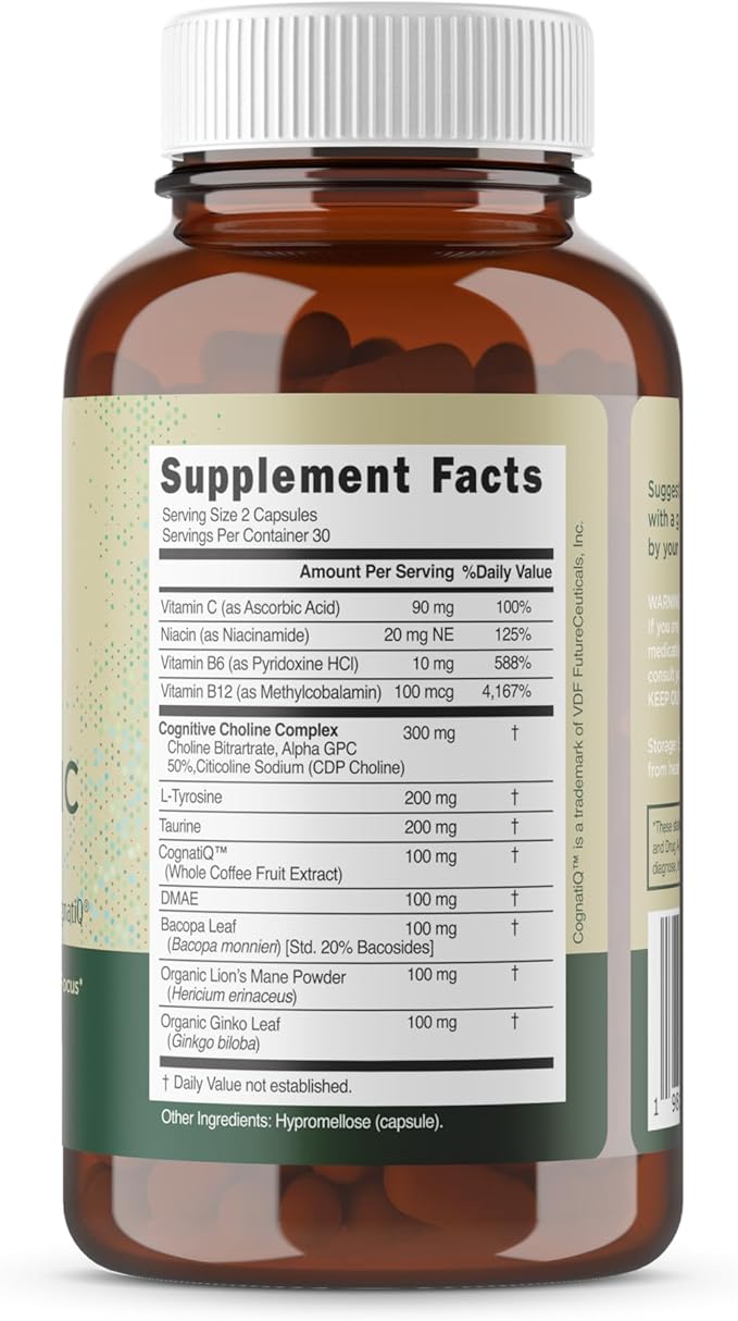 Alpha Focus Nootropic - Memory and Focus Brain Booster Supplement with Choline, Citicoline, GPC, L-Tyrosine, Bacopa Monnieri, DMAE, Gingko Biloba, Lion's Mane, Niacinamide - 60 Capsules