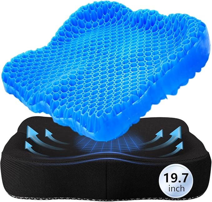 Thicken 19.7in Seat Cushion Gel, Large Cooling Seat Cushion for Long Sitting, Cushion for Wheelchair, Pressure Relief Cushion Seat for Office Chair, Chair Seat Pads for Car Desk Chair Kayak Stadium