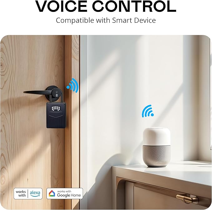 Kingsley Smart Wall Mount Key Lock Box with Bluetooth Keyless Entry, Extra Large for Keys & Access Cards, Auto Lock, App Control, IP65 Waterproof, Secure Code, for Home, Office, & Airbnb (Extra Large)
