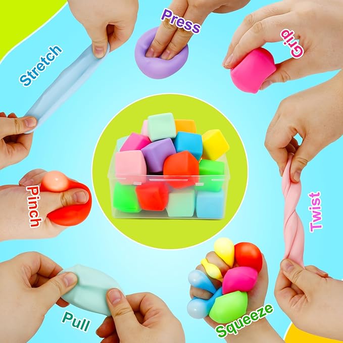 Squishy Fidget Toys, 24 Pack Stress Cube Balls Fidget Sensory Toys Bulk for Kids Adults Anxiety Relief Goodie Bag Stuffers Classroom Prizes Party Favors Teens Boys Girls Christmas Birthday Gifts