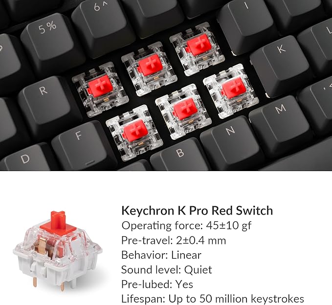 Keychron K10 Full Size 104 Keys Bluetooth Wireless/USB Wired Mechanical Gaming Keyboard for Mac with K Pro Red Switch/RGB Backlight/Multitasking Computer Keyboard for Windows, Aluminum Frame